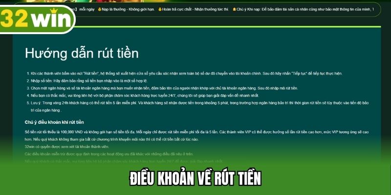 Điều khoản về rút tiền